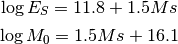 \log E_S = 11.8 + 1.5 Ms

\log M_0 = 1.5 Ms + 16.1